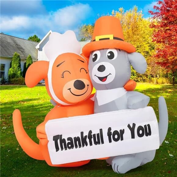 4.3 FT Thanksgiving Inflatable Dog Blow Up Yard Decorations for Fall - Picture 1 of 7